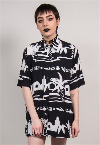 VINTAGE 90'S BLACK & WHITE ABSTRACT PATTERN OVERSIZED SHIRT