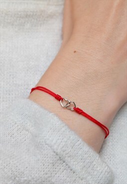 Love Heart Adjustable Bracelet in Red 925 Sterling Silver