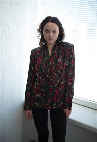VINTAGE 80'S MULTICOLOUR ABSTRACT PRINT LONG SLEEVED BLOUSE