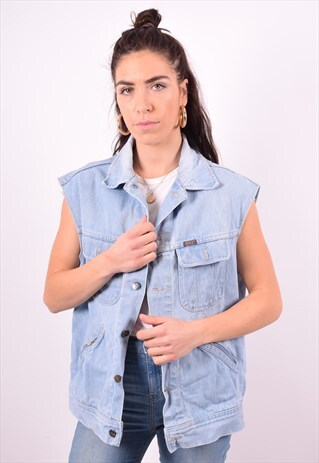 RIFLE WOMENS VINTAGE DENIM GILET XXL BLUE 90'S