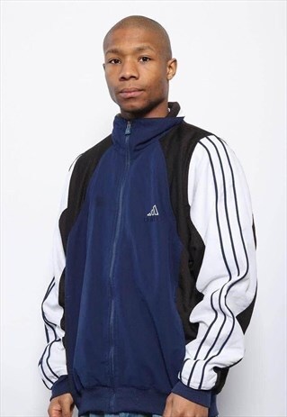 VINTAGE ADIDAS LOGO 3 STRIPE TRACK JACKET BLUE WHITE