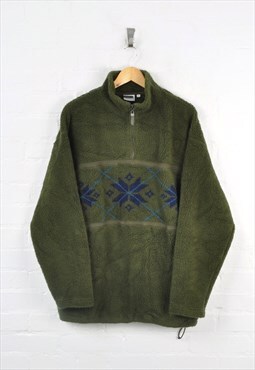 Vintage Fleece 1/4 Zip Retro Pattern Green XL