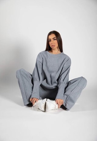 JUSTYOUROUTFIT GREY BALLOON SLEEVE JUMPER & WIDE LEG TROUSER