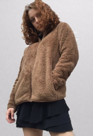 VINTAGE 90S BROWN ZIP UP FLEECE