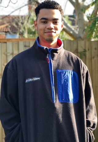 BLACK TOMMY HILFIGER ATHLETICS 1/4 ZIP FLEECE