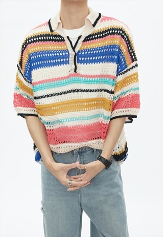 Men's rainbow knit polo shirt SS2023 VOL.4