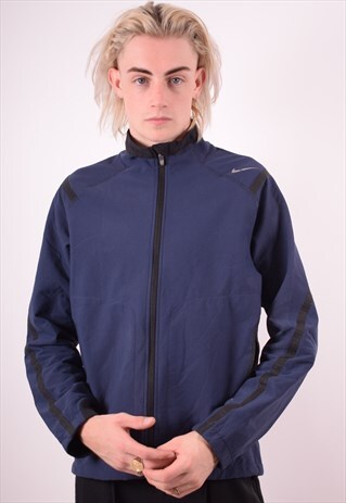 NIKE MENS VINTAGE JACKET MEDIUM NAVY BLUE 90S