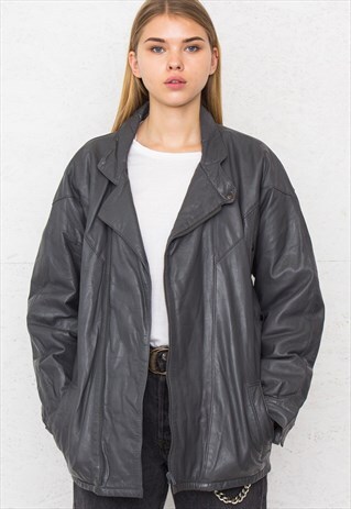 VINTAGE GREY LEATHER JACKET