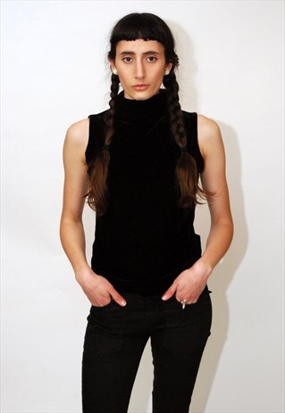 VINTAGE VELVET TURTLENECK (M/L) T-SHIRT 90S BLOUSE GRUNGE 80