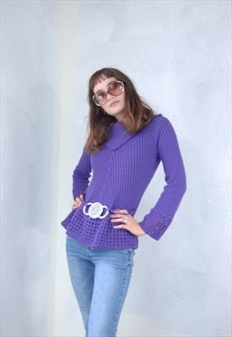Vintage y2kl crochet knitted mesh rave jumper in purple 