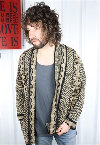 VINTAGE 90'S COSY THICK KNITTED PATTERNED CARDIGAN OVERSIZED