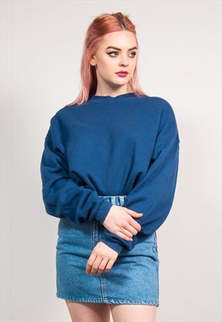 VINTAGE 90'S BLUE BASIC PLAIN SWEATSHIRT