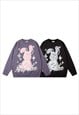 BUNNY SWEATER RABBIT PRINT KNITWEAR JUMPER GRUNGE TOP BLACK