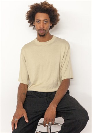 90S MINIMALIST SILK TAN MOCK TURTLE NECK TEE LARGE