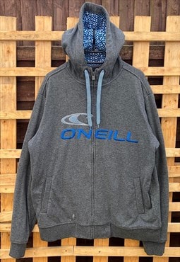 Retro Oneill Surfwear grey full zip hoodie XL 