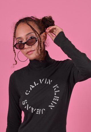 CALVIN KLEIN JEANS Y2K DARK GREEN ROLL NECK TOP