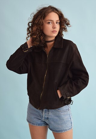 90'S RETRO REAL GENUINE SUEDE BIKER JACKET