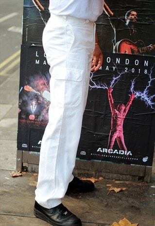 VINTAGE ARMANI CARGO WHITE LINEN BLEND TROUSERS