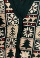 VINTAGE ABSTRACT KNITTED VEST CARDIGAN PATTERNED CHUNKY KNIT