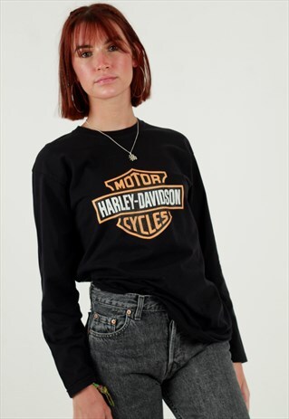 VINTAGE Y2K LONG SLEEVE BLACK HARLEY DAVIDSON T-SHIRT