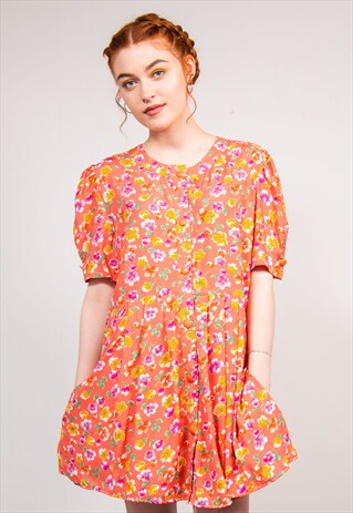 VINTAGE 90'S PINK FLORAL PATTERN SUMMER MINI DRESS