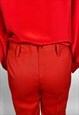70'S VINTAGE LADIES LOW RISE RED FLARED TROUSERS 