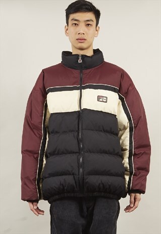 RARE VINTAGE 90'S FILA MAROON/BLACK/CREAM PUFFER JACKET