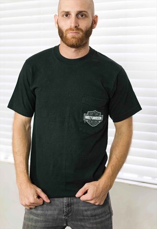 VINTAGE HARLEY-DAVIDSON T-SHIRT POCKET LOGO 90S S 6.6
