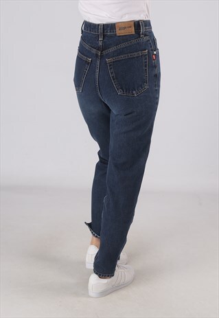 HIGH WAISTED DENIM JEANS WIDE TAPERED LEG UK 8 - 10 (CWCQ)