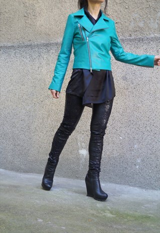 GENUINE LEATHER JACKET GREEN JACKET BIKER BLAZER F1587