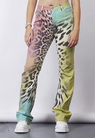 VINTAGE Y2K JUST CAVALLI MULTICOLOUR LEOPARD PRINT JEANS