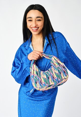Pink Rainbow Marble Print Stitch Fabric Top Handle Bag