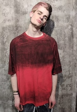 TIE-DYE T-SHIRT FADED FINISH TOP PREMIUM GRADIENT TEE IN RED