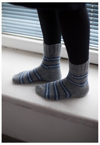 GREY STRIPED HANDMADE KNITTED WOOL SOCKS