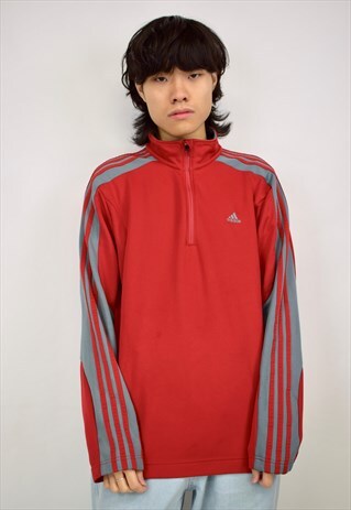 VINTAGE 90S ADIDAS RED/GREY 3/4 ZIP SWEATSHIRT