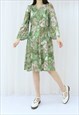 80s Vintage Green Floral Dress (Size M)