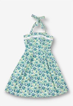 Y2K Floral Patterned Halterneck Dress Green Small