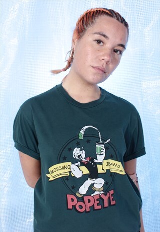 VINTAGE MOSCHINO JEANS GREEN POPEYE GRAPHIC TEE