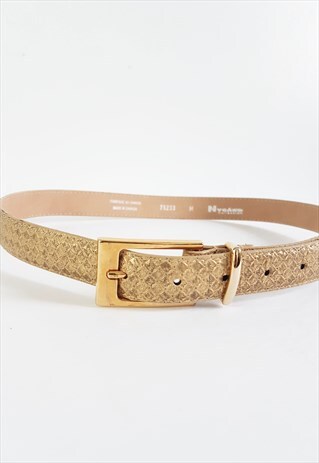 VINTAGE GOLD METALLIC SNAKESKIN LEATHER GOLD BELT