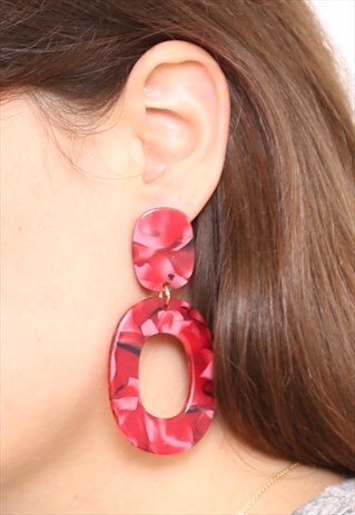RED ACRYLIC STATEMENT EARRINGS