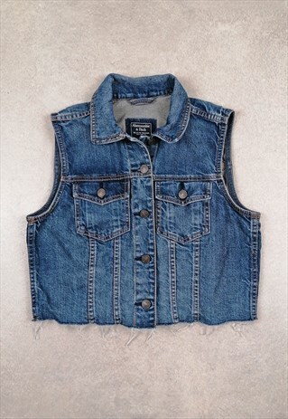 VINTAGE Y2K DENIM VEST TOP FRAYED HEM