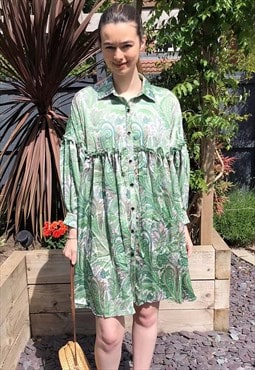 Green Paisley Scarf print Silky feeling oversize dress