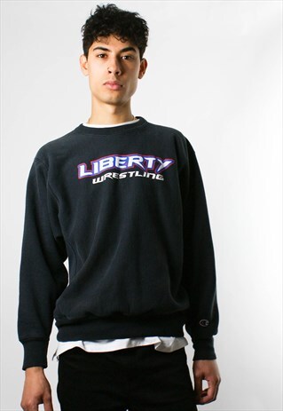 CHAMPION SWEATSHIRT, ROUND NECK SWEATER, BLACK