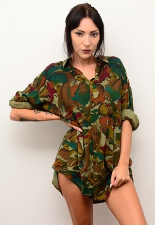 VINTAGE 90'S GRUNGE DARK FUNKY PATTERNED OVERSIZED SHIRT