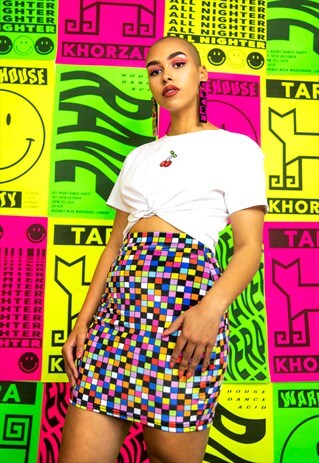 MULTI CHECK VELVET SKIRT