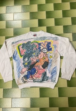 Vintage 90s Popeye Punch Bluto All Over Print Sweatshirt M