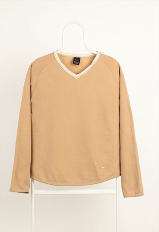 VINTAGE NIKE V-NECK WHITE LOGO THIN SWEATSHIRT OLIVE