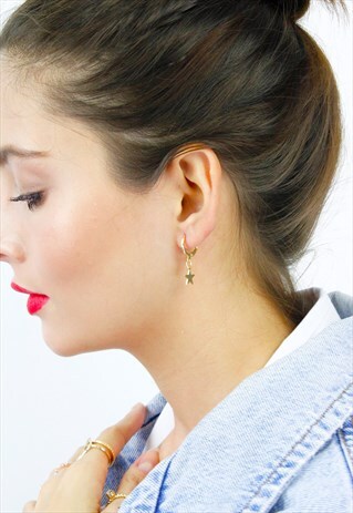 GOLD STAR MINI DROP HOOP EARRINGS