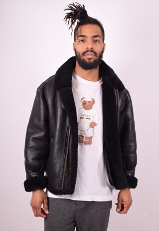 MENS VINTAGE SHERPA JACKET SMALL BLACK 90S