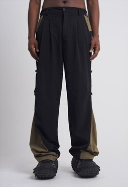 Contrast utility joggers wide skater pants in black